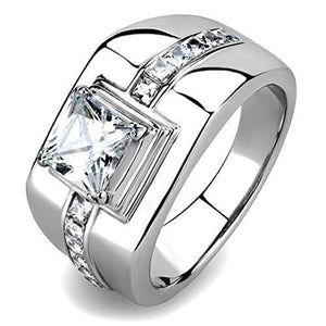WildKlass Stainless Steel Ring High Polished Men AAA Grade CZ Clear-WildKlass Jewelry