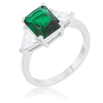 WildKlass Classic Emerald Rhodium Plated Engagement Ring-WildKlass Jewelry