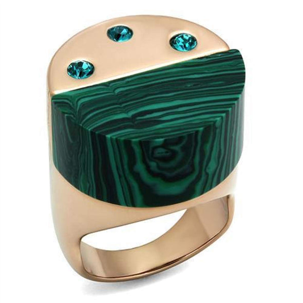 WildKlass Stainless Steel Ring IP Rose Gold Women Synthetic Emerald-WildKlass Jewelry
