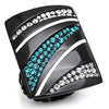 WildKlass Stainless Steel Ring IP Black Women Top Grade Crystal Blue Zircon-WildKlass Jewelry