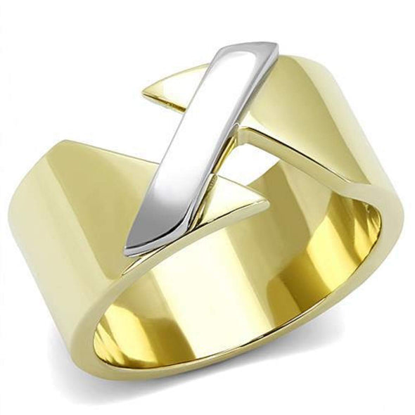 WildKlass Stainless Steel Ring Two-Tone IP Gold Women-WildKlass Jewelry