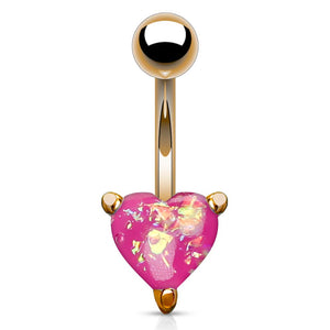 Opal Glitter Heart Prong Set Rose Gold IP Over 316L Surgical Steel WildKlass Belly Button Navel Rings-WildKlass Jewelry
