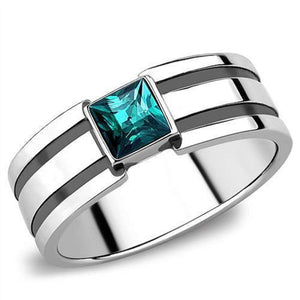 WildKlass Stainless Steel Ring High Polished Men Top Grade Crystal Blue Zircon-WildKlass Jewelry