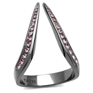 WildKlass Stainless Steel Ring IP Light Black (IP Gun) Women Top Grade Crystal Light Amethyst-WildKlass Jewelry