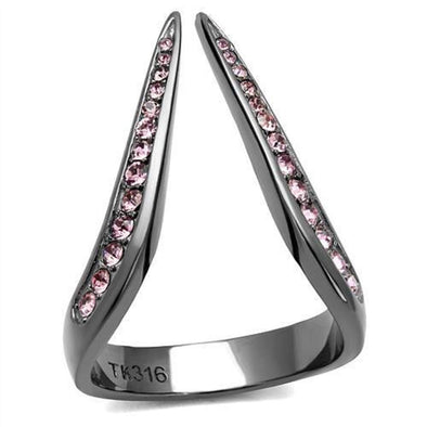 WildKlass Stainless Steel Ring IP Light Black (IP Gun) Women Top Grade Crystal Light Amethyst-WildKlass Jewelry