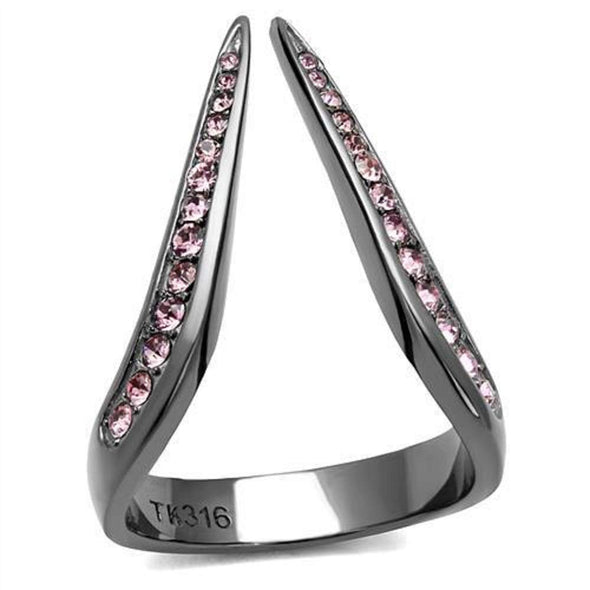 WildKlass Stainless Steel Ring IP Light Black (IP Gun) Women Top Grade Crystal Light Amethyst-WildKlass Jewelry