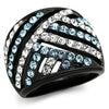 WildKlass Stainless Steel Ring Two-Tone IP Black Women Top Grade Crystal Sea Blue-WildKlass Jewelry