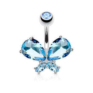Large CZ Butterfly 316L Surgical Steel WildKlass Belly Button Navel Rings-WildKlass Jewelry