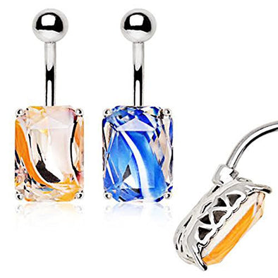 316L Stainless Steel Prong Set Radiant Cut Swirled Glass WildKlass Navel Ring-WildKlass Jewelry