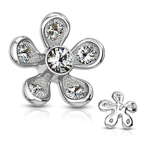 WildKlass Micro Paved CZ Flower Internally Threaded Dermal Top-WildKlass Jewelry