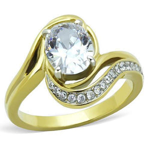 WildKlass Stainless Steel Ring Two-Tone IP Gold Women AAA Grade CZ Clear on the Center-WildKlass Jewelry
