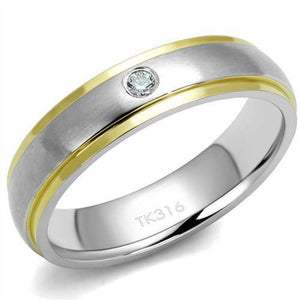 WildKlass Stainless Steel Ring Two-Tone IP Gold Men AAA Grade CZ Clear-WildKlass Jewelry