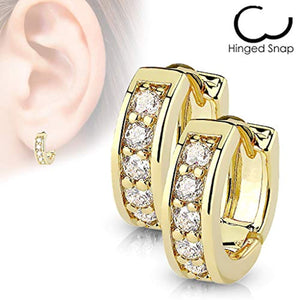 Pair of Channel Set CZ Half Circle WildKlass Hoop Earrings 316L Surgical Steel Post-WildKlass Jewelry