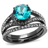 WildKlass Stainless Steel Ring IP Light Black (IP Gun) Women Top Grade Crystal Blue Zircon-WildKlass Jewelry