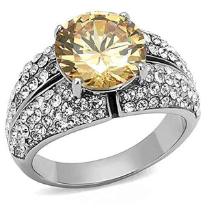 WildKlass Stainless Steel Ring High Polished Women AAA Grade CZ Champagne-WildKlass Jewelry