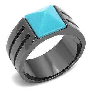 WildKlass Stainless Steel Ring IP Light Black (IP Gun) Men Synthetic Sea Blue-WildKlass Jewelry