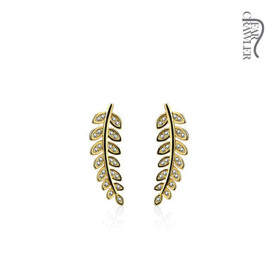Pair of CZ Paved Olive Leaf Prepacked WildKlass Ear Crawler/Ear Climber-WildKlass Jewelry