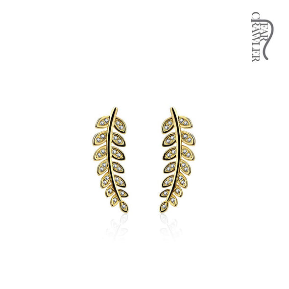 Pair of CZ Paved Olive Leaf Prepacked WildKlass Ear Crawler/Ear Climber-WildKlass Jewelry