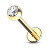 Gold Plated Over 316L Surgical Steel WildKlass Labret Studs with Press Fit Jeweled Ball-WildKlass Jewelry