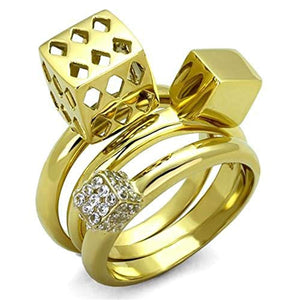 WildKlass Stainless Steel Ring IP Gold Women AAA Grade CZ Clear-WildKlass Jewelry