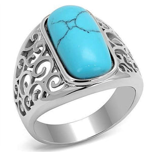 WildKlass Stainless Steel Ring High Polished Men Synthetic Sea Blue-WildKlass Jewelry