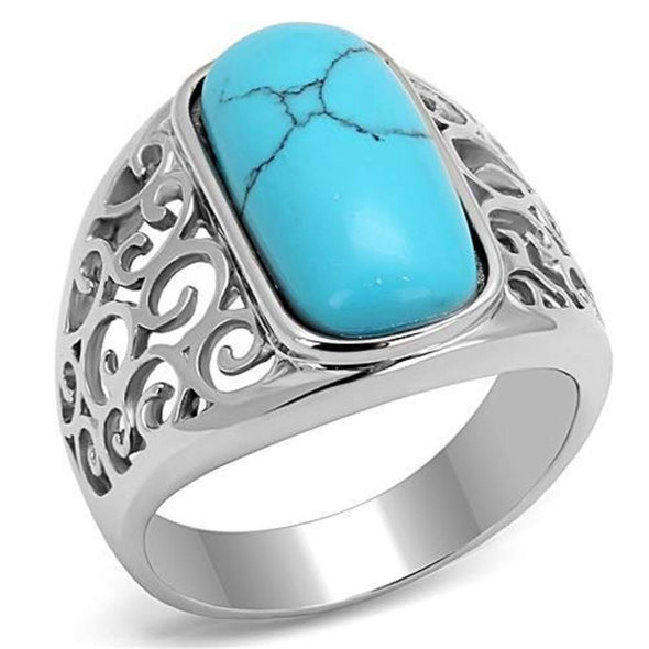WildKlass Stainless Steel Ring High Polished Men Synthetic Sea Blue-WildKlass Jewelry