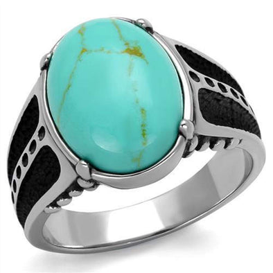 WildKlass Stainless Steel Ring High Polished (no Plating) Men Synthetic Turquoise-WildKlass Jewelry