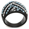 WildKlass Stainless Steel Ring Two-Tone IP Black Women Top Grade Crystal Sea Blue-WildKlass Jewelry