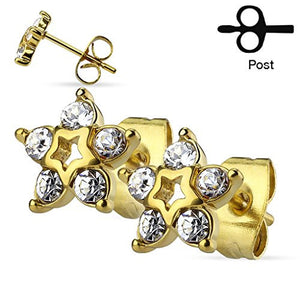 Pair of 5 CZ Set Star Stainless Steel WildKlass Stud Earrings-WildKlass Jewelry