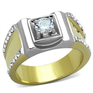 WildKlass Stainless Steel Ring Two-Tone IP Gold Men AAA Grade CZ Clear-WildKlass Jewelry