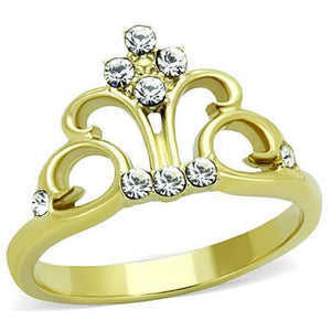 WildKlass Stainless Steel Ring IP Gold Women Top Grade Crystal Clear Crown-WildKlass Jewelry