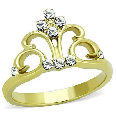 WildKlass Stainless Steel Ring IP Gold Women Top Grade Crystal Clear Crown-WildKlass Jewelry