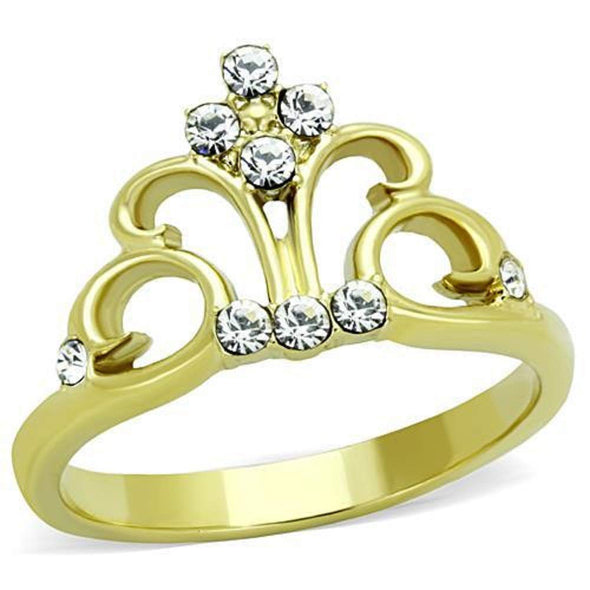 WildKlass Stainless Steel Ring IP Gold Women Top Grade Crystal Clear Crown-WildKlass Jewelry