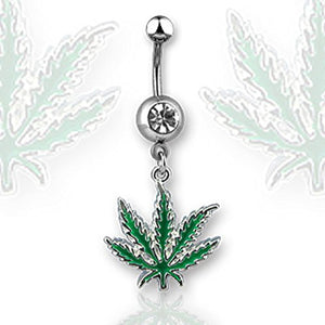 Pot Leaf Dangle 316L Surgical Steel Belly WildKlass Ring (Sold by Piece)-WildKlass Jewelry