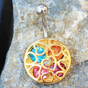 Gold Plated Fancy 3D Heart WildKlass Navel Ring-WildKlass Jewelry