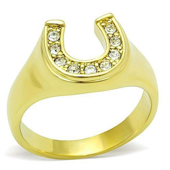 WildKlass Stainless Steel Charm Ring IP Gold Women Top Grade Crystal Clear-WildKlass Jewelry