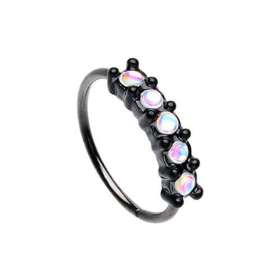 Golden Illuminating Seamless Prong Set 5 Gem Bendable WildKlass Nose Hoop-WildKlass Jewelry
