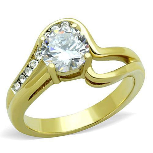 WildKlass Stainless Steel Ring Two-Tone IP Gold Women AAA Grade CZ Clear-WildKlass Jewelry