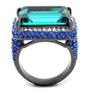 WildKlass Stainless Steel Ring IP Light Black (IP Gun) Women Top Grade Crystal Blue Zircon-WildKlass Jewelry