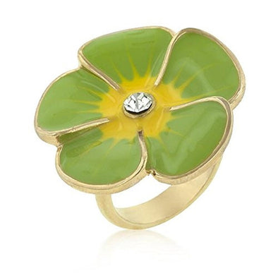 WildKlass Light Green Enamel Large Floral Ring-WildKlass Jewelry