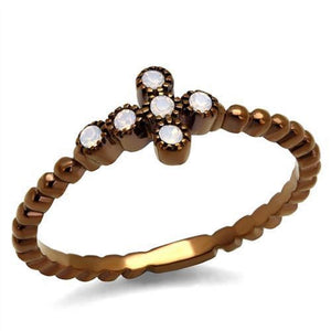 WildKlass Stainless Steel Ring IP Coffee Light Women Top Grade Crystal Light Rose-WildKlass Jewelry