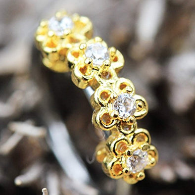 316L Stainless Steel Golden Flowers Seamless WildKlass Circular Ring/Cartilage Earring-WildKlass Jewelry