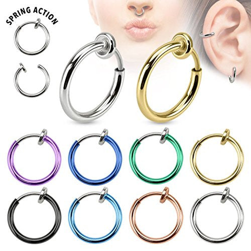 Spring Action Titanium IP Over 316L Stainless Steel Non-Piercing Septum, Ear and Nose Hoop-WildKlass Jewelry