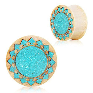 Organic Crocodile Wood Crushed Turquoise Mandala Sun WildKlass Saddle Plug-WildKlass Jewelry