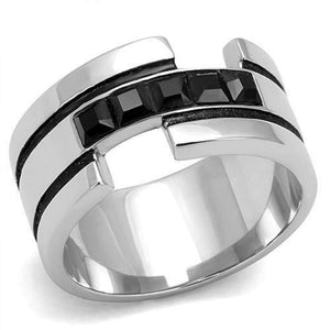 WildKlass Stainless Steel Ring High Polished Men Top Grade Crystal Jet-WildKlass Jewelry