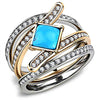 WildKlass Stainless Steel Ring Two-Tone IP Rose Gold Women Synthetic Sea Blue-WildKlass Jewelry