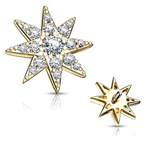 WildKlass CZ Paved Starburst Internally Threaded Dermal Tops-WildKlass Jewelry