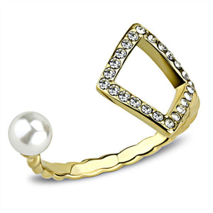 WildKlass Stainless Steel Ring IP Gold Women Synthetic White-WildKlass Jewelry