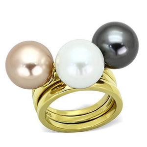 WildKlass Stainless Pearl Steel Ring IP Gold Women Synthetic Multi Color-WildKlass Jewelry