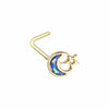 Gold, Silver Opal Crescent Moon & Star L-Shape Stud Nose Ring-WildKlass Jewelry